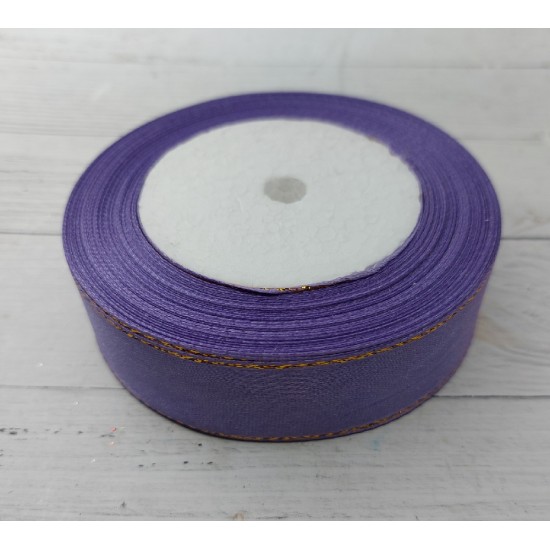 Лента атласная с люрексом 25 мм*25 ярдов цв. фиолетовый, цена за 5 м